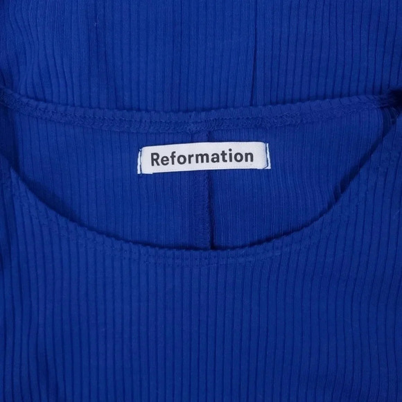 Reformation Dress Kensy Cutout Blue Stretch Knit Mini Size XL NWT - Picture 5 of 15